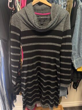 Paul Costelloe Pure Extra Fine Merino Wool Striped Knit Dress